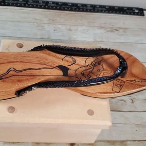 Beach Feet Wooden Sole Ariel Little Mermaid Sandals‎ Flip Flops Sequins Size 9